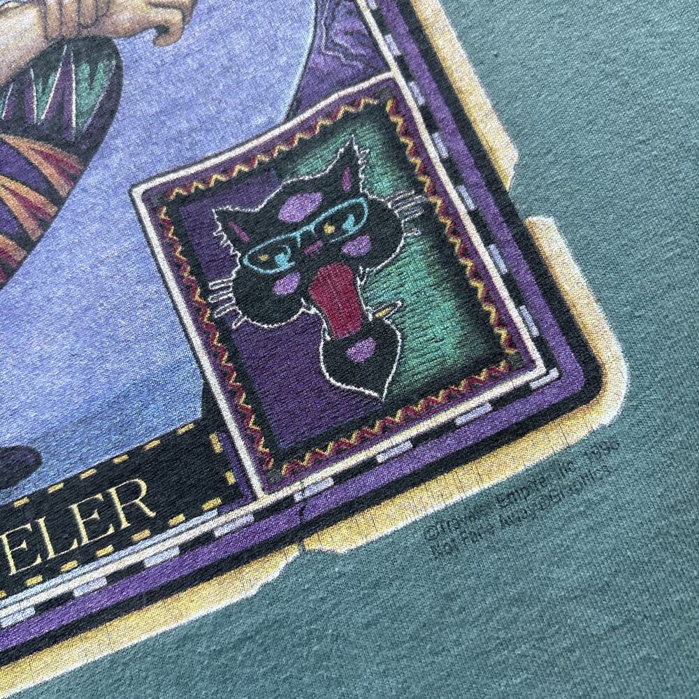 Vintage 90s BLUES TRAVELER 1996 Cat Jester Graphic Print Tour T Shirt L Anvil - Picture 5 of 13